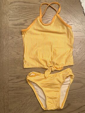 Old Navy Yellow and White Striped Bikini Tankini